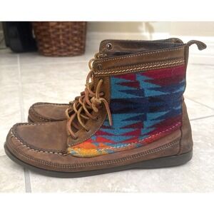 Samosa‎ 2568 Ankle Moccasin Boots Sz 8.5 Brown Leather Southwestern Aztec Pendle